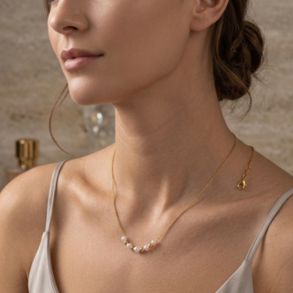 SHAHEEBA 18K Gold Plated Artificial Pearl Pendant Necklace